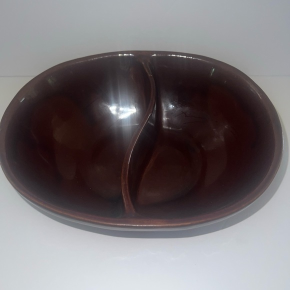 Mar-Crest 10x8" Divided Stoneware Brown Serving Bowl - Picture 3 of 8